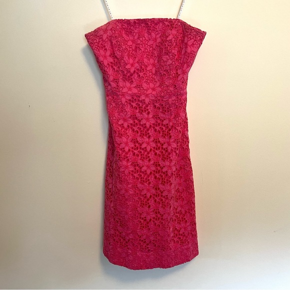 Lilly Pulitzer Floral Lace Strapless Hot Pink Berry Sangria Mini Dress 2 - Picture 1 of 3